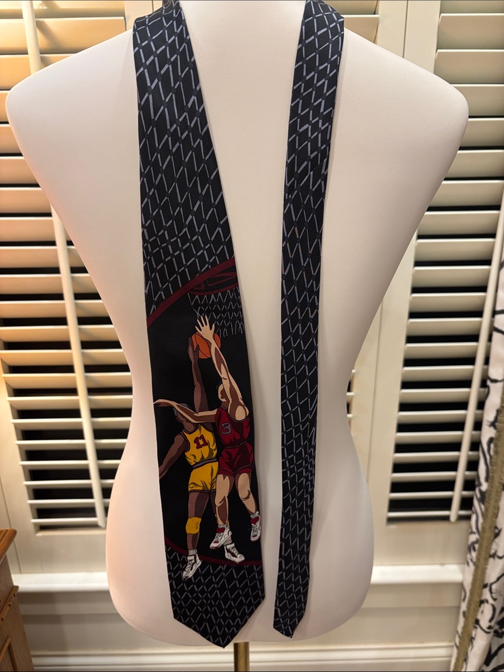Men's Black Basketball Print Silk Tie